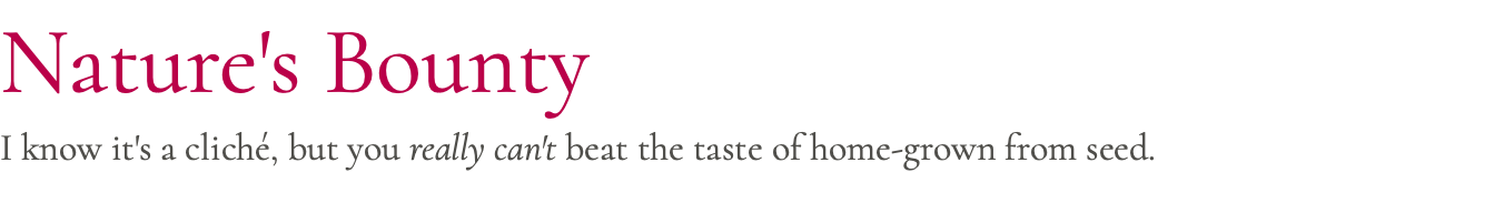 Nature's Bounty I know it's a cliché, but you really can't beat the taste of home-grown from seed.